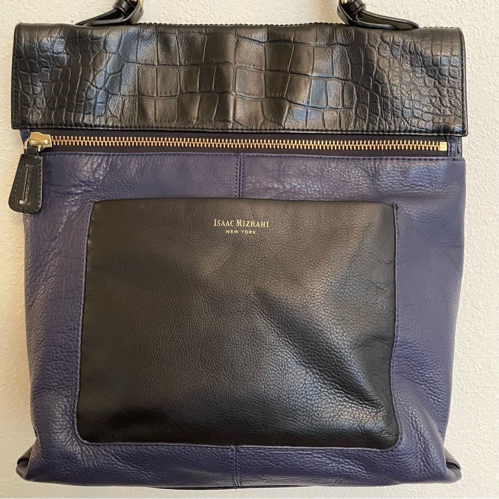 Vintage‎ Isaac Mizrahi New York Tote Purse Leather Navy/Black